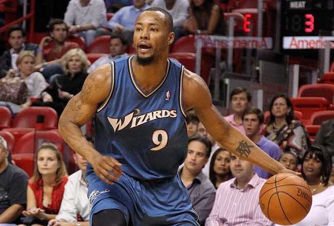 MIAMI, FL - FEBRUARY 25:  Rashard Lewis #9 of the  Washington Wizards handles the ball against the Miami Heat  at American Airlines Arena on February 25, 2011 in Miami, Florida. NOTE TO USER: User expressly acknowledges and agrees that, by downloading and/or using this Photograph, User is consenting to the terms and conditions of the Getty Images License Agreement.  (Photo by Mike Ehrmann/Getty Images)