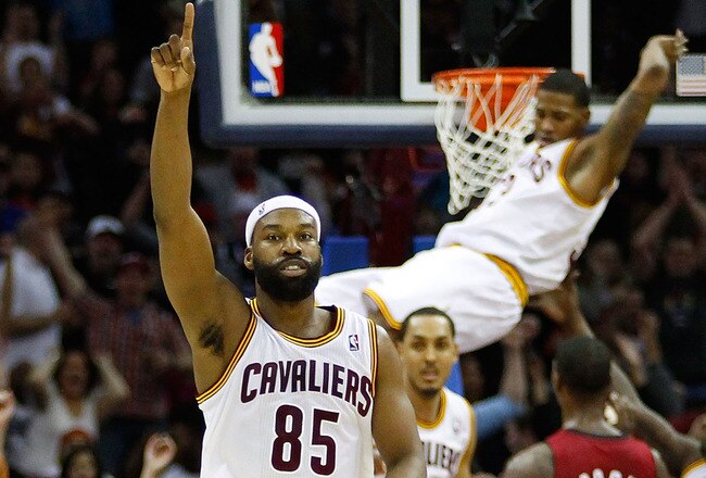 CLEVELAND - MARCH 29: Baron Davis #85 of the Cleveland Cavaliers celebrates after his team scored against the Miami Heat during the game against the Cleveland Cavaliers on March 29, 2011 at Quicken Loans Arena in Cleveland, Ohio. NOTE TO USER: User expressly acknowledges and agrees that, by downloading and/or using this Photograph, user is consenting to the terms and conditions of the Getty Images License Agreement.  (Photo by Jared Wickerham/Getty Images)