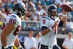 JACKSONVILLE, FL - NOVEMBER 27:  Quarterback Matt Leinart #11 of the the Houston Texans looks to pass against the Jacksonville Jaguars November 27, 2011 at EverBank Field in Jacksonville, Florida. Leinart left the game after an injury and the Texans won 20 - 13. Photo by Al Messerschmidt/Getty Images)