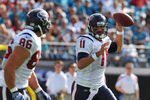 JACKSONVILLE, FL - NOVEMBER 27:  Quarterback Matt Leinart #11 of the the Houston Texans looks to pass against the Jacksonville Jaguars November 27, 2011 at EverBank Field in Jacksonville, Florida. Leinart left the game after an injury and the Texans won 20 - 13. Photo by Al Messerschmidt/Getty Images)