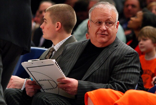NEW YORK - MARCH 12: Assistant coach Bernie Fine of the Syracuse Orange looks on from the sidelines during their game against the Connecticut Huskies during the quarterfinals of the Big East Tournament at Madison Square Garden on March 12, 2009 in New York City.  (Photo by Jim McIsaac/Getty Images)