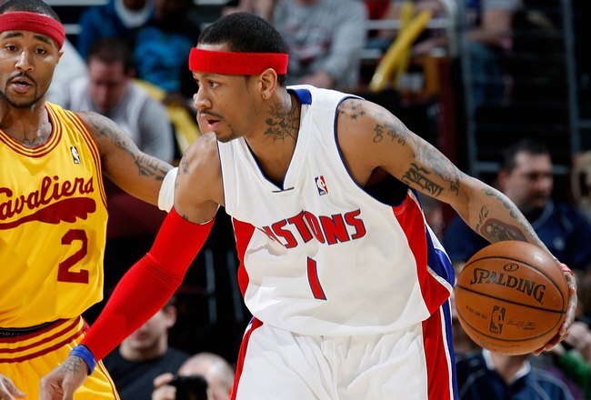 CLEVELAND - FEBRUARY 22:  Allen Iverson #1 of the Detroit Pistons moves past Mo Williams #2 of the Cleveland Cavaliers during the game on February 22, 2009 at the Quicken Loans Arena in Cleveland, Ohio.  The Cavaliers won 99-78.  NOTE TO USER: User expressly acknowledges and agrees that, by downloading and or using this photograph, User is consenting to the terms and conditions of the Getty Images License Agreement.  (Photo by Gregory Shamus/Getty Images)