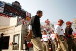 COLUMBUS, OH - SEPTEMBER 3:  Head Coach Luke Fickell of the Ohio State Buckeyes leads his team onto the field prior to the start of the game against the Akron Zips on September 3, 2011 at Ohio Stadium in Columbus, Ohio. (Photo by Kirk Irwin/Getty Images)