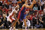 MIAMI, FL - JANUARY 28:  Tayshaun Prince #22 of of the Detroit Pistons posts up LeBron James #6 of the Miami Heat during a game at American Airlines Arena on January 28, 2011 in Miami, Florida. NOTE TO USER: User expressly acknowledges and agrees that, by downloading and/or using this Photograph, User is consenting to the terms and conditions of the Getty Images License Agreement.  (Photo by Mike Ehrmann/Getty Images)