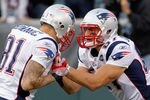 PHILADELPHIA, PA - NOVEMBER 27:  (L-R) Aaron Hernandez #81 and Rob Gronkowski #87 of the New England Patriots participate in drills as they warm up against the Philadelphia Eagles at Lincoln Financial Field on November 27, 2011 in Philadelphia, Pennsylvania.  (Photo by Rich Schultz/Getty Images)