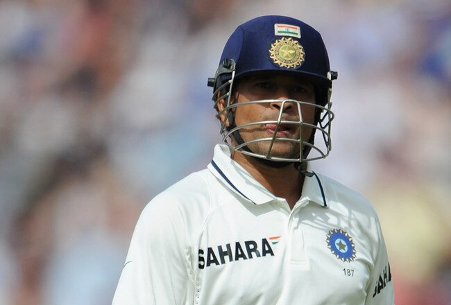 LONDON, ENGLAND - AUGUST 22:  Sachin Tendulkar of India walks back after being dismissed by Tim Bresnan of England during day five of the 4th npower Test Match between England and India at The Kia Oval on August 22, 2011 in London, England.  (Photo by Gareth Copley/Getty Images)