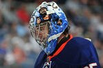 UNIONDALE, NY - OCTOBER 13: Al Montoya #35 of the New York Islanders looks at the ice during the third period against the Tampa Bay Lightning at Nassau Coliseum on October 13, 2011 in Uniondale, New York. (Christopher Pasatieri/Getty Images)