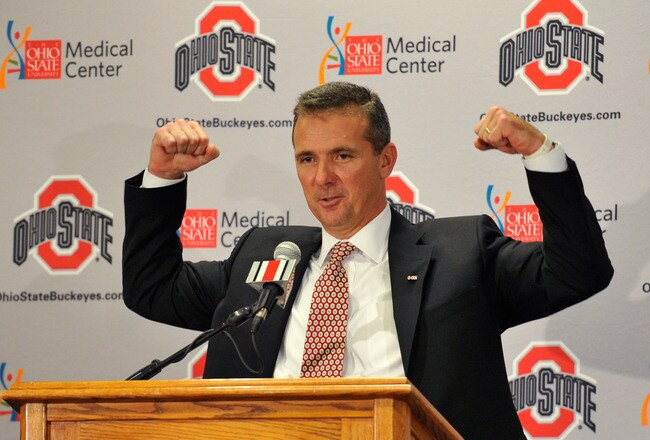 COLUMBUS, OH - NOVEMBER 28:  Urban Meyer speaks to the media after being introduced as the new head coach of Ohio State football on November 28, 2011 in Columbus, Ohio. (Photo by Jamie Sabau/Getty Images)