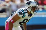 CHARLOTTE, NC - OCTOBER 09:   Kealoha Pilares #81 of the Carolina Panthers during their game at Bank of America Stadium on October 9, 2011 in Charlotte, North Carolina.  (Photo by Streeter Lecka/Getty Images)