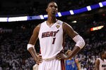 MIAMI, FL - JUNE 12:  Chris Bosh #1 of the Miami Heat looks on late in the fourth quarter while taking on the Dallas Mavericks in Game Six of the 2011 NBA Finals at American Airlines Arena on June 12, 2011 in Miami, Florida. NOTE TO USER: User expressly acknowledges and agrees that, by downloading and/or using this Photograph, user is consenting to the terms and conditions of the Getty Images License Agreement.  (Photo by Mike Ehrmann/Getty Images)