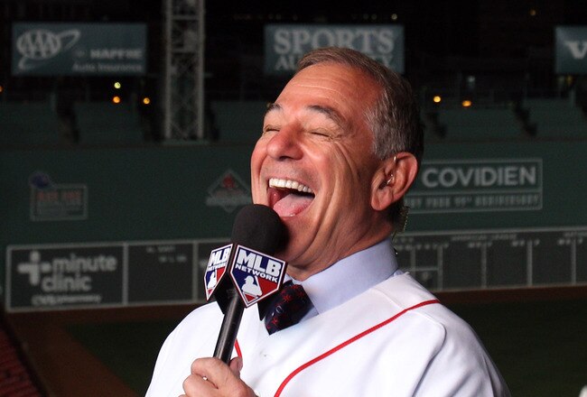 BOSTON, MA - DECEMBER 01:  Bobby Valentine talks with MLB network after he was introduced as the new manager for the Boston Red Sox during a press conference on December 1, 2011 at Fenway Park in Boston, Massachusetts.  (Photo by Elsa/Getty Images)