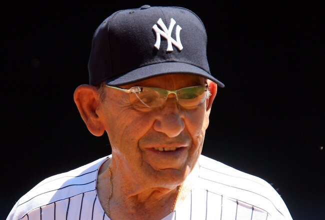 NEW YORK - JULY 19:  New York Yankees Hall of Famer Yogi Berra looks on during the teams 63rd Old Timers Day before the game against the Detroit Tigers on July 19, 2009 at Yankee Stadium in the Bronx borough of New York City.  (Photo by Jim McIsaac/Getty Images)