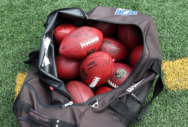 BALTIMORE, MD - AUGUST 06:  Footballs are shown during the Baltimore Ravens training camp at M&T Bank Stadium on August 6, 2011 in Baltimore, Maryland.  (Photo by Rob Carr/Getty Images)