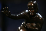 NEW YORK - DECEMBER 12: The Heisman trophy awarded to Running back Mark Ingram #22 of the Alabama Crimson Tide at a press conference after he was named the 75th Heisman Trophy winner at the Marriott Marquis on December 12, 2009 in New York City.  (Photo by Chris Trotman/Getty Images)