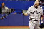 TORONTO, CANADA - SEPTEMBER 8: Kevin Youkilis #20 of the Boston Red Sox reacts to a strikeout against the Toronto Blue Jays  during MLB action at the Rogers Centre September 8, 2011 in Toronto, Ontario, Canada. (Photo by Abelimages/Getty Images)