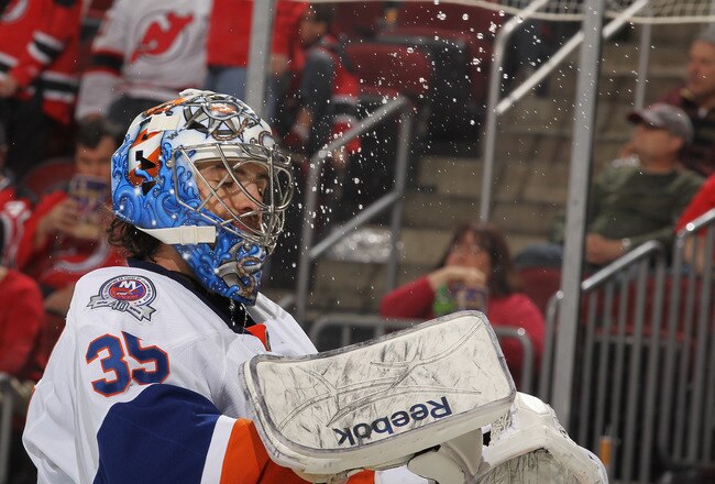 NEWARK, NJ - NOVEMBER 26:  Al Montoya #35 of the New York Islanders  in action against the New Jersey Devils on November 26, 2011 at The Prudential Center in Newark, New Jersey  (Photo by Al Bello/Getty Images)