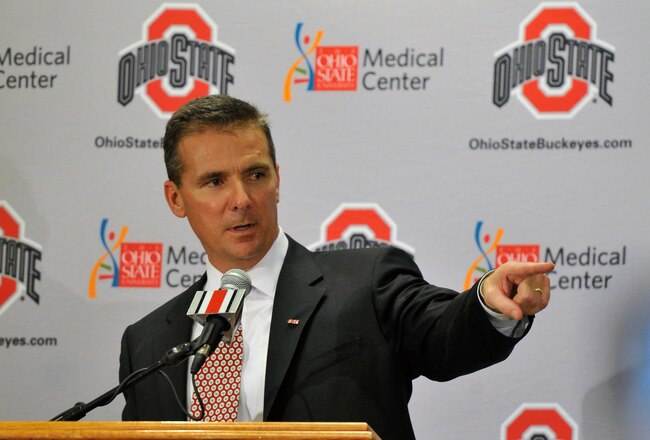 COLUMBUS, OH - NOVEMBER 28:  Urban Meyer speaks to the media after being introduced as the new head coach of Ohio State football on November 28, 2011 in Columbus, Ohio. (Photo by Jamie Sabau/Getty Images)