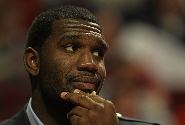 CHICAGO - NOVEMBER 01: Greg Oden #52 of the Portland Trail Blazers watches from the bench as his teammates take on the Chicago Bulls at the United Center on November 1, 2010 in Chicago, Illinois. The Bulls defeated the Trail Blazers 110-98. NOTE TO USER: User expressly acknowledges and agrees that, by downloading and/or using this Photograph, User is consenting to the terms and conditions of the Getty Images License Agreement. (Photo by Jonathan Daniel/Getty Images)