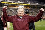 ATLANTA, GA - NOVEMBER 10:  Head coach Frank Beamer of the Virginia Tech Hokies celebrates their 37-26 win over the Georgia Tech Yellow Jackets at Bobby Dodd Stadium on November 10, 2011 in Atlanta, Georgia.  (Photo by Kevin C. Cox/Getty Images)