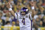 GREEN BAY, WI - OCTOBER 24:   Brett Favre #4 of the Minnesota Vikings celebrates a touchdown against the Green Bay Packers at Lambeau Field on October 24, 2010 in Green Bay, Wisconsin. (Photo by Jim Prisching/Getty Images)