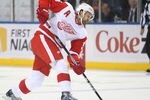 BUFFALO, NY - DECEMBER 4:  Niklas Kronwall #55 of the Detroit Red Wings shoots the puck during a NHL game against the Buffalo Sabres at First Niagara Center on December 2, 2011 in Buffalo, New York. (Photo by Tom Szczerbowski/Getty Images)