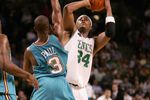 BOSTON - NOVEMBER 1:  Paul Pierce #34 of the Boston Celtics shoots over Chris Paul #3 of the New Orleans/Oklahoma City Hornets during the game on November 1, 2006 at the TD Banknorth Garden in Boston, Massachusetts. The Hornets won 91-87. NOTE TO USER: User expressly acknowledges and agrees that, by downloading and or using this photograph, User is consenting to the terms and conditions of the Getty Images License Agreement.  (Photo by Elsa/Getty Images)