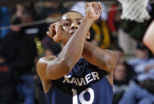 NASHVILLE, TN - NOVEMBER 28: Mark Lyons #10 of the Xavier Musketeers celebrates late in the game against the Vanderbilt Commodores at Memorial Gymnasium on November 28, 2011 in Nashville, Tennessee. Xavier defeated Vanderbilt 82-70 in overtime. (Photo by Joe Robbins/Getty Images)