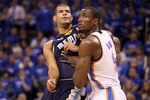OKLAHOMA CITY, OK - MAY 03:  Shane Battier #31 of the Memphis Grizzlies battles for position with Serge Ibaka #9 of the Oklahoma City Thunder in the first quarter in Game Two of the Western Conference Semifinals in the 2011 NBA Playoffs on May 3, 2011 at Oklahoma City Arena in Oklahoma City, Oklahoma. NOTE TO USER: User expressly acknowledges and agrees that, by downloading and or using this photograph, User is consenting to the terms and conditions of the Getty Images License Agreement.  (Photo by Ronald Martinez/Getty Images)