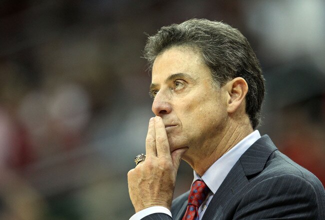 LOUISVILLE, KY - NOVEMBER 28:  Rick Pitino the head coach of the Louisville Cardinals watches the action during the game against the Long Beach State 49ers at KFC YUM! Center on November 28, 2011 in Louisville, Kentucky.  (Photo by Andy Lyons/Getty Images)