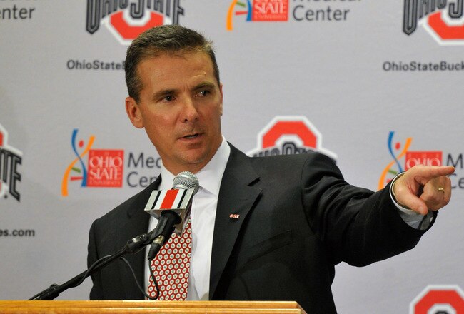 COLUMBUS, OH - NOVEMBER 28:  Urban Meyer speaks to the media after being introduced as the new head coach of Ohio State football on November 28, 2011 in Columbus, Ohio. (Photo by Jamie Sabau/Getty Images)