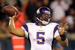 CHICAGO, IL - OCTOBER 16:  Quaretrback Donovan McNabb # 5 of the Minnesota Vikings passes during the game against the Chicago Bears on October 16, 2011 at Soldier Field in Chicago, Illinois.  (Photo by Jamie Squire/Getty Images)