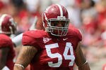 TUSCALOOSA, AL - SEPTEMBER 3:  Defensive lineman Jesse Williams #54 of the Alabama Crimson Tide during first quarter action with the Kent State Golden Flashes on September 3, 2011 at Bryant Denny Stadium in Tuscaloosa, Alabama.  Alabama defeated Kent State 48-7.  (Photo by Greg McWilliams/Getty Images)