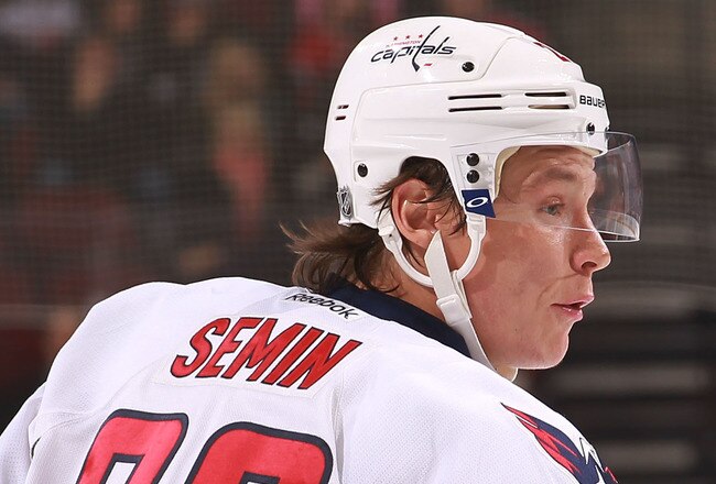NEWARK, NJ - NOVEMBER 11:  Alexander Semin #28 of the Washington Capitals against the New Jersey Devils at Prudential Center on November 11, 2011 in Newark, New Jersey.  (Photo by Nick Laham/Getty Images)