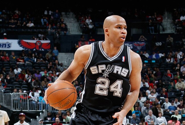ATLANTA, GA - APRIL 05:  Richard Jefferson #24 of the San Antonio Spurs against the Atlanta Hawks at Philips Arena on April 5, 2011 in Atlanta, Georgia.  NOTE TO USER: User expressly acknowledges and agrees that, by downloading and/or using this Photograph, user is consenting to the terms and conditions of the Getty Images License Agreement.  (Photo by Kevin C. Cox/Getty Images)