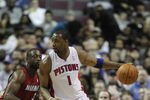 AUBURN HILLS, MI - FEBRUARY 11:  Tracy McGrady #1 of the Detroit Pistons controls the ball while playing the Miami Heat at The Palace of Auburn Hills on February 11, 2011 in Auburn Hills, Michigan.  (Photo by Gregory Shamus/Getty Images)
