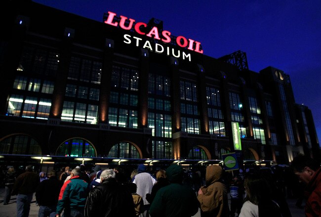 INDIANAPOLIS, IN - JANUARY 08:  Fans wait to enter the stadium to watch the Indianapolis Colts play against the New York Jets during their 2011 AFC wild card playoff game at Lucas Oil Stadium on January 8, 2011 in Indianapolis, Indiana.  (Photo by Jonathan Daniel/Getty Images)