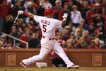 ST LOUIS, MO - OCTOBER 28:  Albert Pujols #5 of the St. Louis Cardinals strikes out in the seventh inning during Game Seven of the MLB World Series against the Texas Rangers at Busch Stadium on October 28, 2011 in St Louis, Missouri.  (Photo by Jamie Squire/Getty Images)