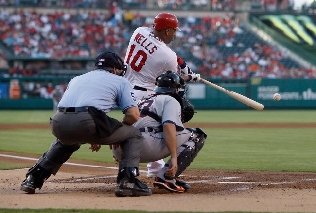 ANAHEIM, CA - JULY 04:  Vernon Wells #10 of the Los Angeles Angels of Anaheim bats against the Detroit Tigers at Angel Stadium of Anaheim on July 4, 2011 in Anaheim, California. (Photo by Jeff Gross/Getty Images)