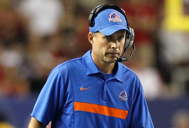 ATLANTA, GA - SEPTEMBER 03:  Head coach Chris Petersen of the Boise State Broncos against the Georgia Bulldogs at Georgia Dome on September 3, 2011 in Atlanta, Georgia.  (Photo by Kevin C. Cox/Getty Images)