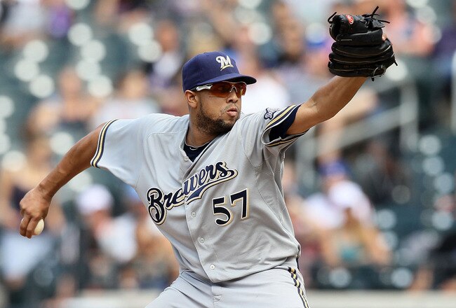 NEW YORK, NY - AUGUST 21:  Francisco Rodriguez #57 of the Milwaukee Brewers pitches against the New York Mets at Citi Field on August 21, 2011 in the Flushing neighborhood of the Queens borough of New York City. The Brewers defeated the Mets 6-2.  (Photo by Jim McIsaac/Getty Images)