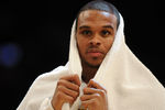 LOS ANGELES, CA - NOVEMBER 07:  Shannon Brown #12 of the Los Angeles Lakers cools off during the game against the Portland Trail Blazers at the Staples Center on November 7, 2010 in Los Angeles, California. The Lakers won 121-96.   NOTE TO USER: User expressly acknowledges and agrees that, by downloading and/or using this photograph, User is consenting to the terms and conditions of the Getty Images License Agreement.  (Photo by Harry How/Getty Images)
