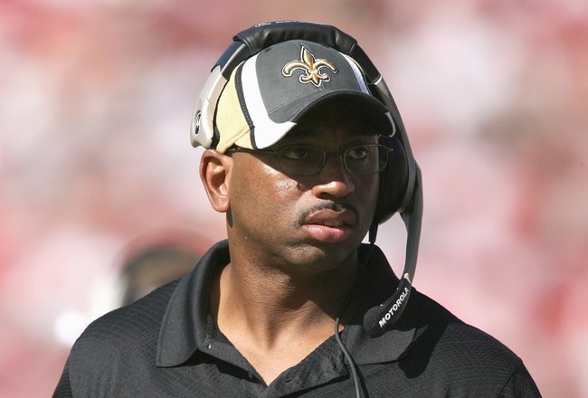 TAMPA, FL - NOVEMBER 5: Wide Receivers coach Curtis Johnson of the New Orleans Saints looks on during the game against the Tampa Bay Buccaneers on November 5, 2006 at Raymond James Stadium in Tampa, Florida. The Saints defeated the Bucs 31-14. (Photo by Doug Benc/Getty Images)