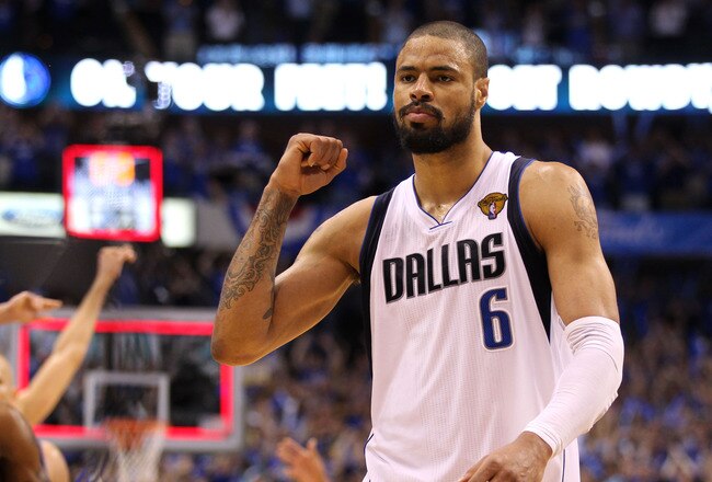 DALLAS, TX - JUNE 09:  Tyson Chandler #6 of the Dallas Mavericks reacts after the Mavericks defeated the Miami Heat 112-103 in Game Five of the 2011 NBA Finals at American Airlines Center on June 9, 2011 in Dallas, Texas.  NOTE TO USER: User expressly acknowledges and agrees that, by downloading and/or using this Photograph, user is consenting to the terms and conditions of the Getty Images License Agreement.  (Photo by Mike Ehrmann/Getty Images)