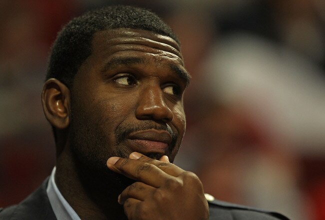 CHICAGO - NOVEMBER 01: Greg Oden #52 of the Portland Trail Blazers watches from the bench as his teammates take on the Chicago Bulls at the United Center on November 1, 2010 in Chicago, Illinois. The Bulls defeated the Trail Blazers 110-98. NOTE TO USER: User expressly acknowledges and agrees that, by downloading and/or using this Photograph, User is consenting to the terms and conditions of the Getty Images License Agreement. (Photo by Jonathan Daniel/Getty Images)