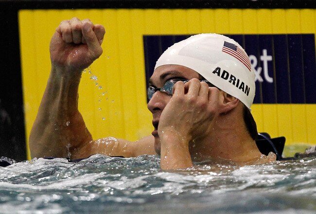 ATLANTA, GA - DECEMBER 01:  Nathan Adrian celebrates after winning the men's 50m freestyle finals during the 2011 AT&T Winter National Championships at the Georgia Tech Aquatic Center on December 1, 2011 in Atlanta, Georgia.  (Photo by Streeter Lecka/Getty Images)