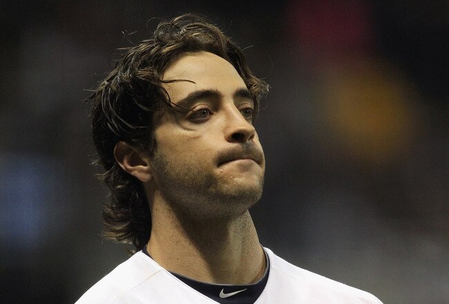 MILWAUKEE, WI - OCTOBER 16:  Ryan Braun #8 of the Milwaukee Brewers reacts after he struck out to end the bottom of the seventh inning against the St. Louis Cardinals during Game Six of the National League Championship Series at Miller Park on October 16, 2011 in Milwaukee, Wisconsin.  (Photo by Jonathan Daniel/Getty Images)