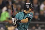 SEATTLE - SEPTEMBER 26:  Ichiro Suzuki #51 of the Seattle Mariners singles in the seventh inning against the Oakland Athletics at Safeco Field on September 26, 2011 in Seattle, Washington. (Photo by Otto Greule Jr/Getty Images)