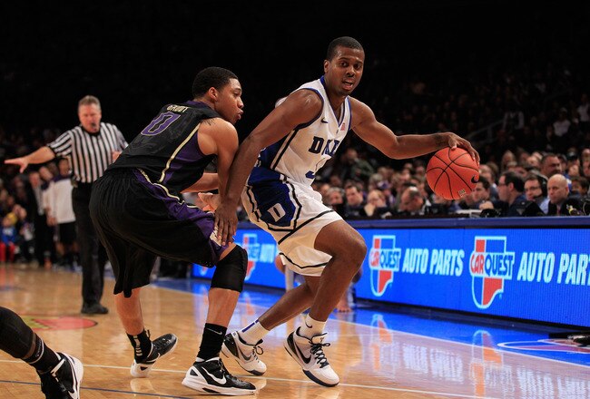 NEW YORK, NY - DECEMBER 10: Tyler Thornton #3 of the Duke Blue Devils is challenged by Abdul Gaddy #0 of the Washington Huskies at Madison Square Garden on December 10, 2011 in New York City.  (Photo by Chris Trotman/Getty Images)