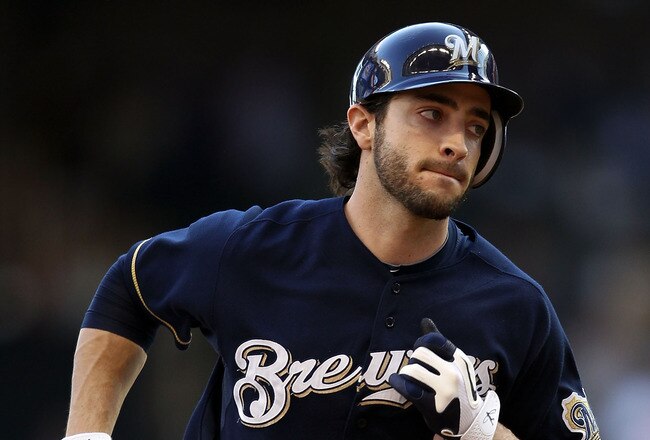MILWAUKEE, WI - OCTOBER 09:  Ryan Braun #8 of the Milwaukee Brewers rounds the bases after hitting a two run home run against the St. Louis Cardinals during the first inning of Game one of the National League Championship Series at Miller Park on October 9, 2011 in Milwaukee, Wisconsin.  The Brewers defeated the Cardinals 9-6.  (Photo by Christian Petersen/Getty Images)