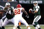 EAST RUTHERFORD, NJ - DECEMBER 11:  Mark Sanchez #6 of the New York Jets looks for an open man during the game against the Kansas City Chiefs at MetLife Stadium on December 11, 2011 in East Rutherford, New Jersey.  (Photo by Jeff Zelevansky/Getty Images)